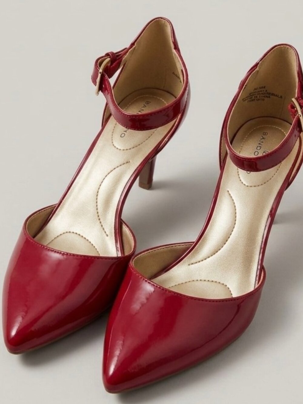 Bandolino Red Patent Pointed Toe Ankle Strap Heels | Size 6.5